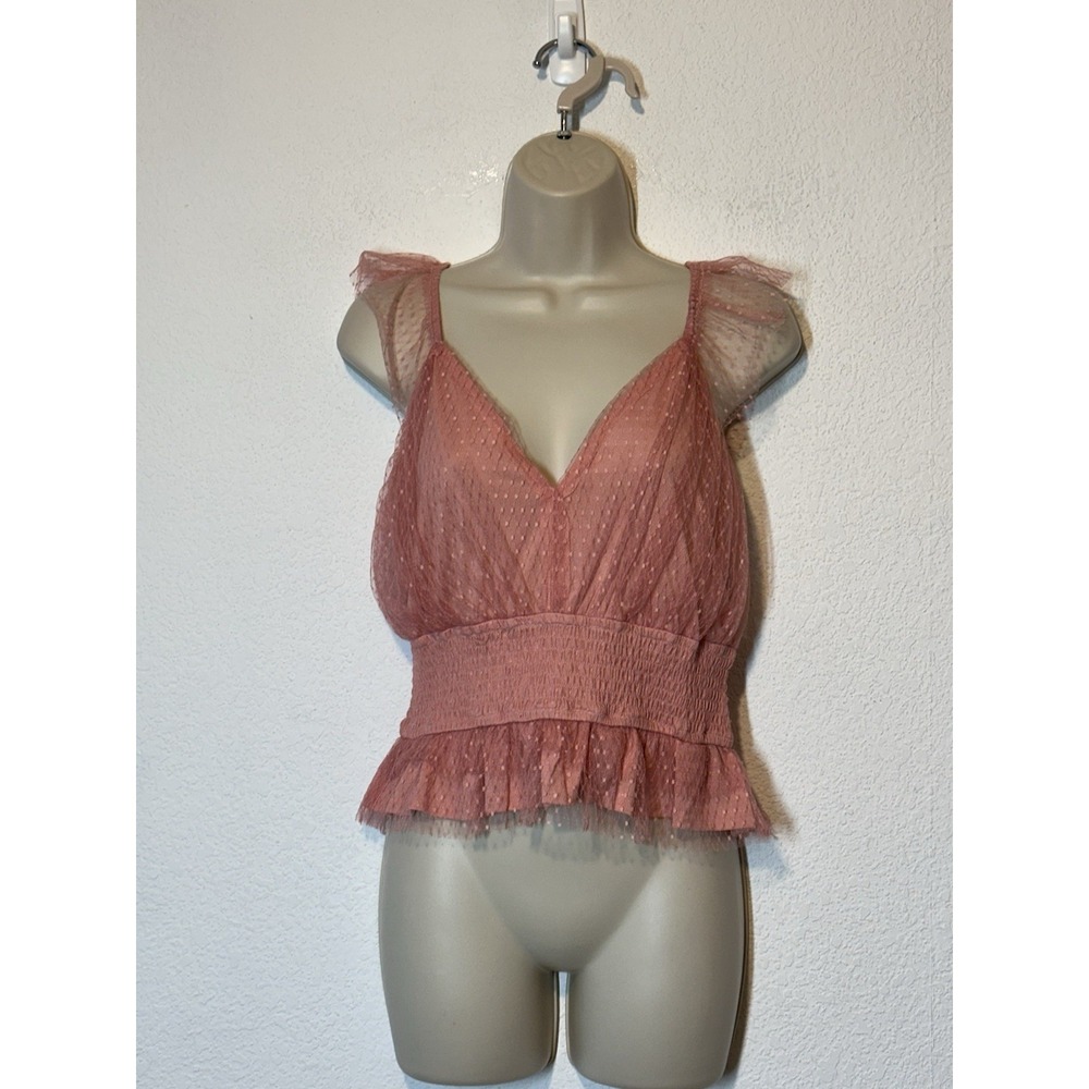 Miami Pink Chiffon Crop Top Smocked Waist Size‎ Large Fairy Coquette
